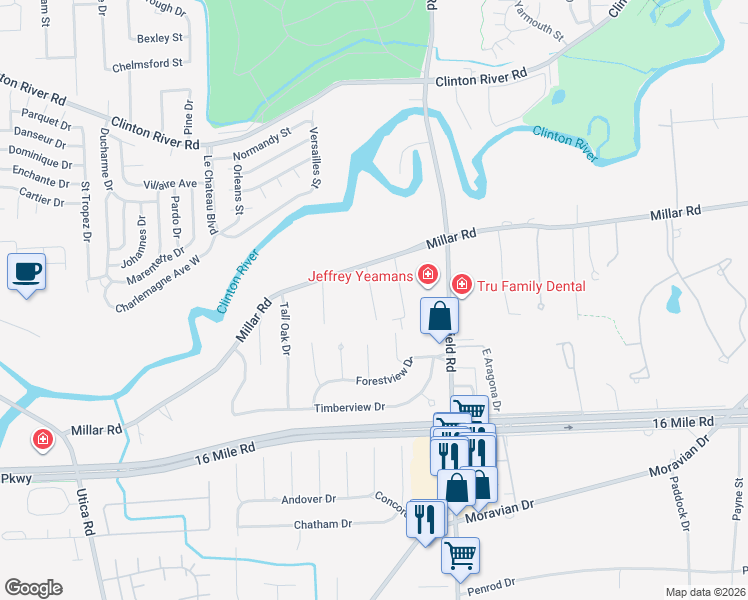 map of restaurants, bars, coffee shops, grocery stores, and more near 37423 Casa Bella Court in Clinton Township