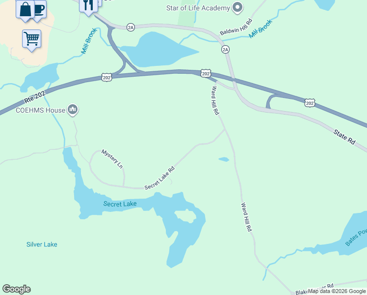 map of restaurants, bars, coffee shops, grocery stores, and more near 52 Secret Lake Road in Phillipston