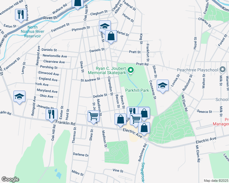 map of restaurants, bars, coffee shops, grocery stores, and more near 330 Clarendon Street in Fitchburg