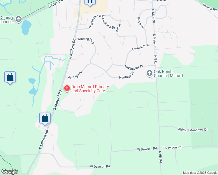 map of restaurants, bars, coffee shops, grocery stores, and more near 463 Heritage Drive in Milford Charter Township