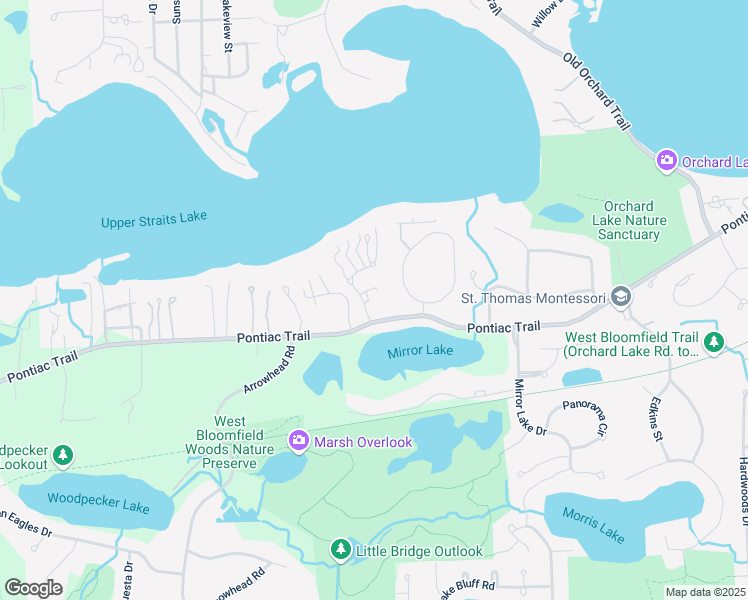 map of restaurants, bars, coffee shops, grocery stores, and more near 5220 Deer Run Circle in West Bloomfield Township