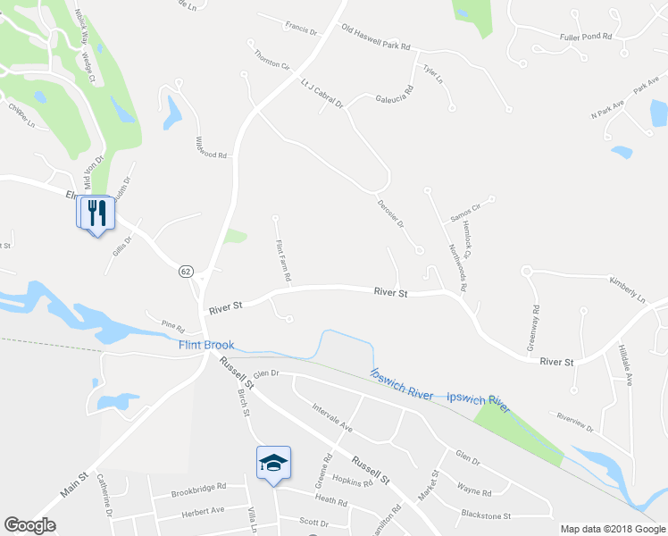 map of restaurants, bars, coffee shops, grocery stores, and more near 131 River Street in Middleton