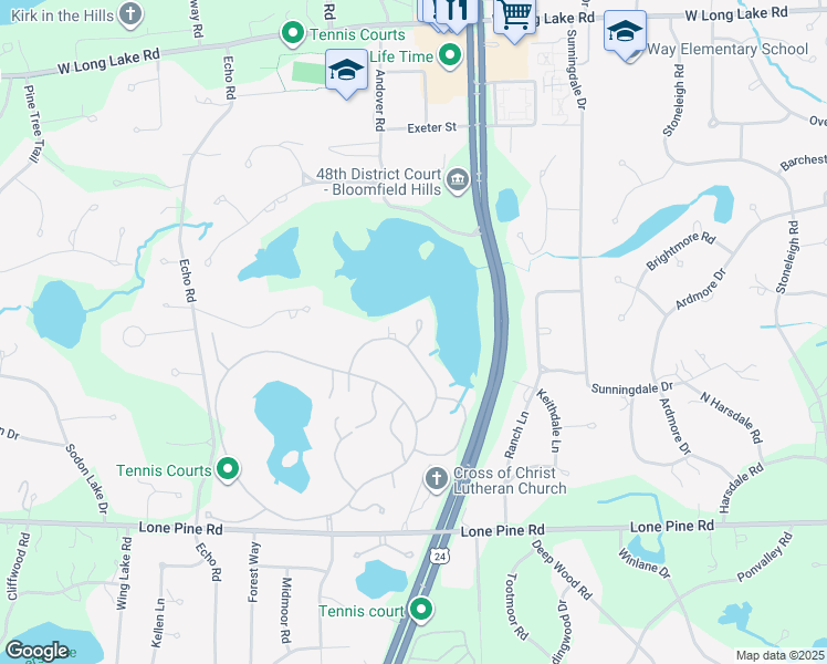 map of restaurants, bars, coffee shops, grocery stores, and more near 1145 Norminister End in Bloomfield Hills