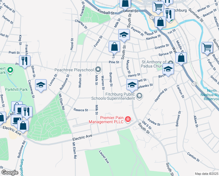 map of restaurants, bars, coffee shops, grocery stores, and more near 44 Burnap Street in Fitchburg