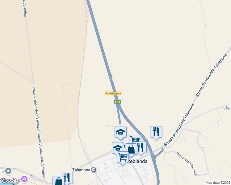 map of restaurants, bars, coffee shops, grocery stores, and more near 2 Strada Statale 1 in Orbetello