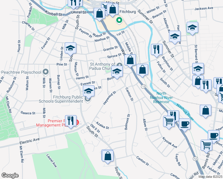 map of restaurants, bars, coffee shops, grocery stores, and more near 36 Birch Saint Passway in Fitchburg