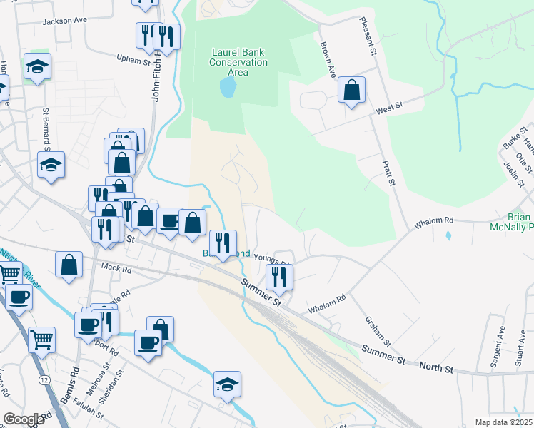 map of restaurants, bars, coffee shops, grocery stores, and more near 7 Tri-Town Drive in Lunenburg