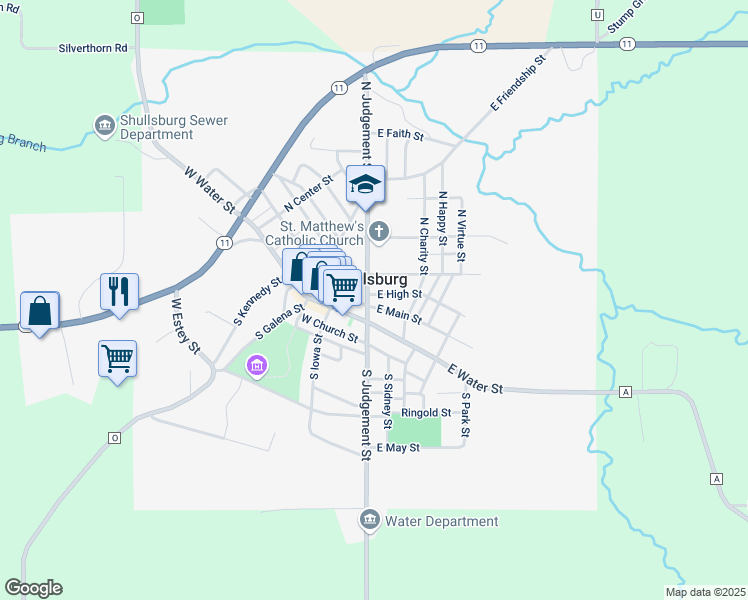 map of restaurants, bars, coffee shops, grocery stores, and more near in Shullsburg