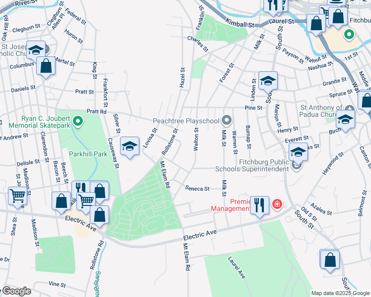 map of restaurants, bars, coffee shops, grocery stores, and more near 41 Bourque Terrace in Fitchburg