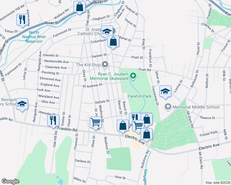 map of restaurants, bars, coffee shops, grocery stores, and more near 273 Clarendon Street in Fitchburg