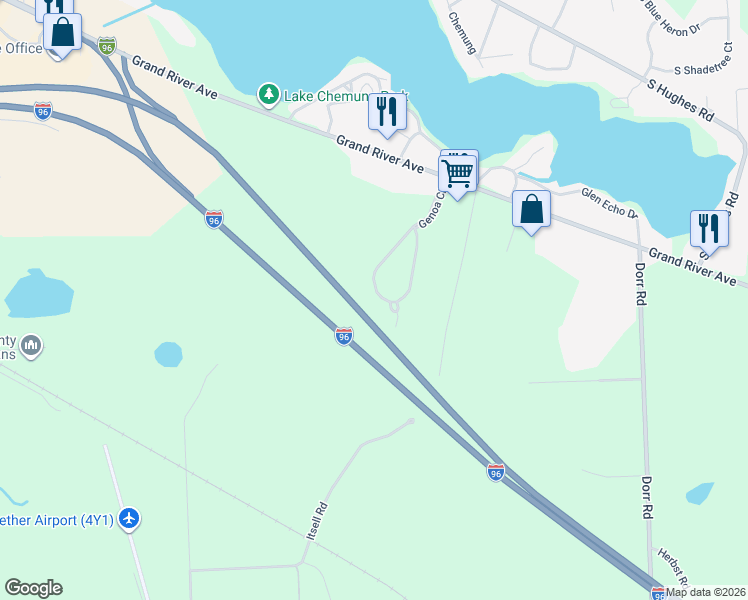 map of restaurants, bars, coffee shops, grocery stores, and more near 1868 Genoa Circle in Howell