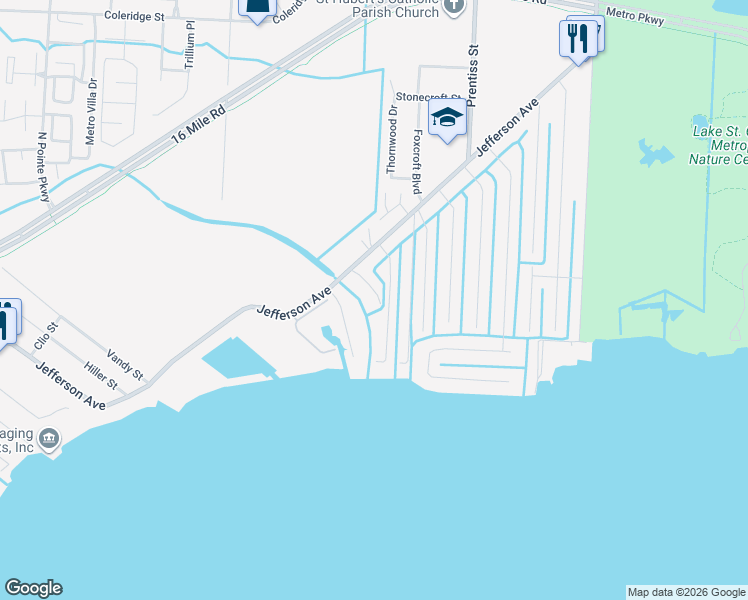 map of restaurants, bars, coffee shops, grocery stores, and more near 37869 Sunnybrook Street in Harrison Township
