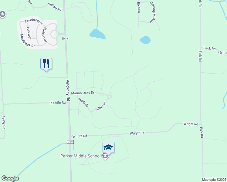 map of restaurants, bars, coffee shops, grocery stores, and more near 2198 Fox Ridge Drive in Howell