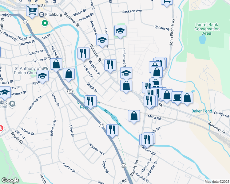 map of restaurants, bars, coffee shops, grocery stores, and more near 37 Clyde Street in Fitchburg