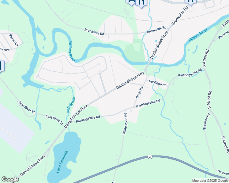 map of restaurants, bars, coffee shops, grocery stores, and more near 636 Daniel Shays Highway in Athol
