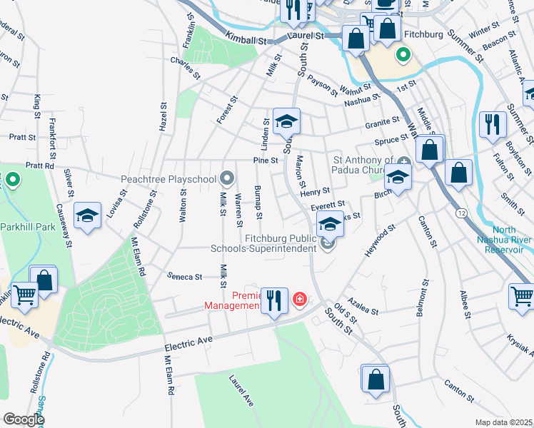 map of restaurants, bars, coffee shops, grocery stores, and more near 44 Burnap Street in Fitchburg