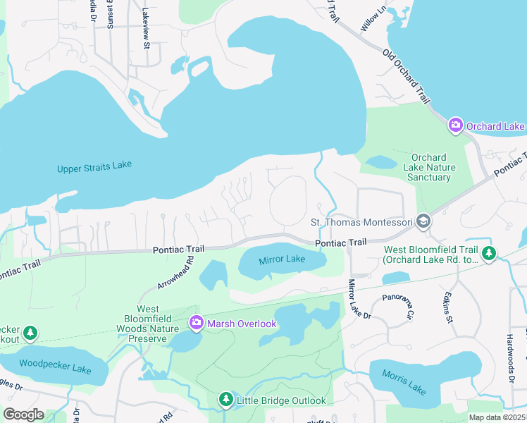 map of restaurants, bars, coffee shops, grocery stores, and more near 5220 Deer Run Circle in Orchard Lake Village