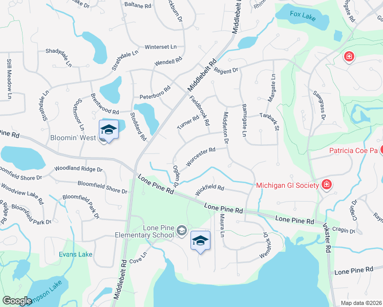 map of restaurants, bars, coffee shops, grocery stores, and more near 2530 Worcester Road in Oakland County