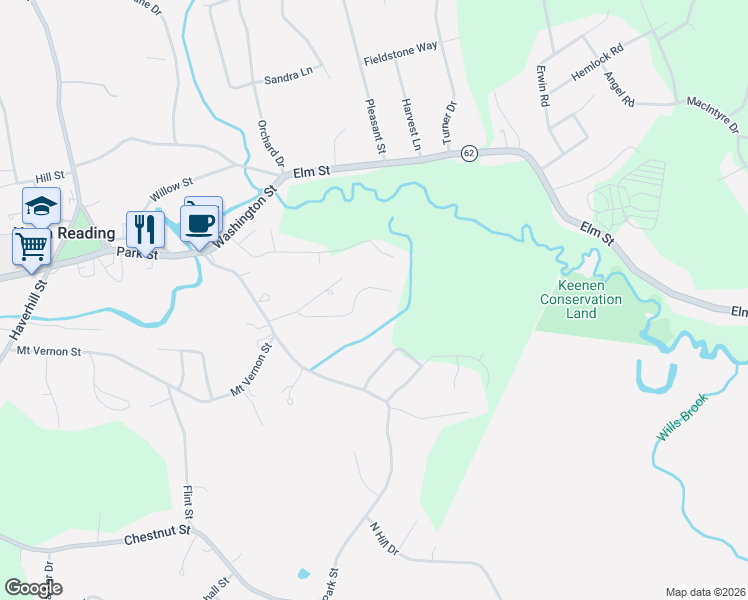 map of restaurants, bars, coffee shops, grocery stores, and more near 19 Williams Road in North Reading
