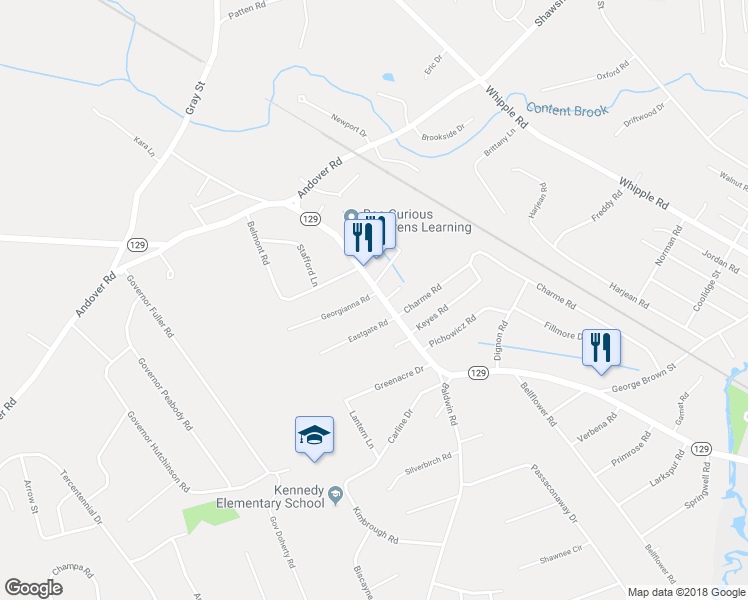 map of restaurants, bars, coffee shops, grocery stores, and more near 2 Georgianna Road in Billerica