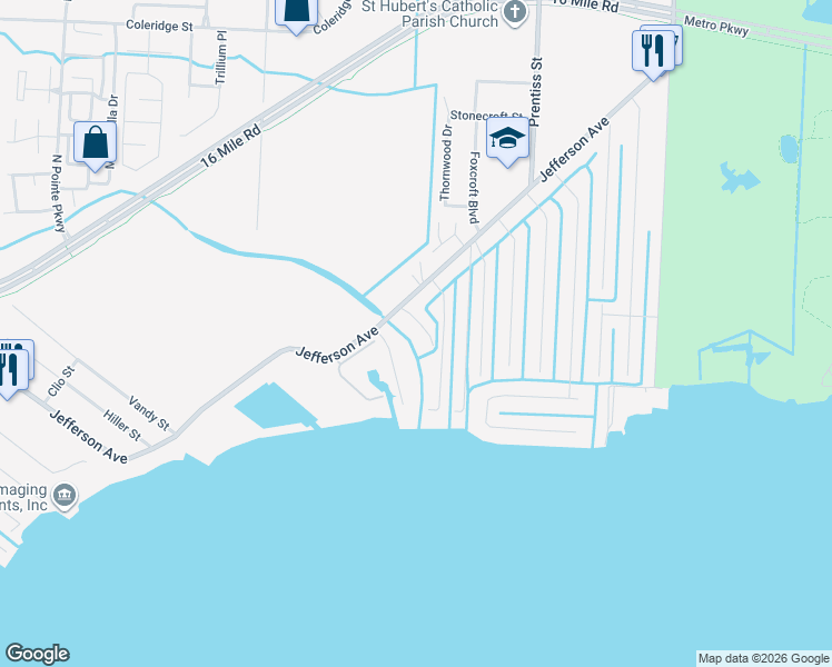 map of restaurants, bars, coffee shops, grocery stores, and more near 37869 Sunnybrook Street in Harrison Township