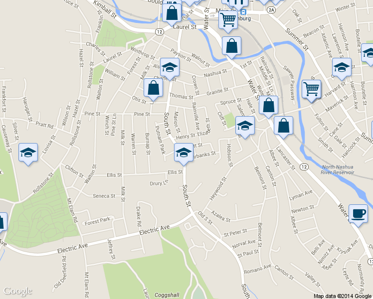map of restaurants, bars, coffee shops, grocery stores, and more near 17 Everett Street in Fitchburg