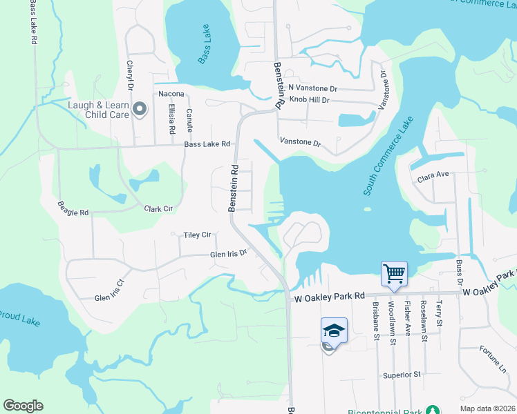 map of restaurants, bars, coffee shops, grocery stores, and more near 3505 Moberly Road in Commerce Charter Township