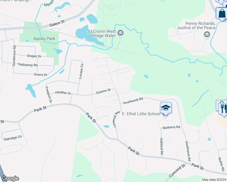 map of restaurants, bars, coffee shops, grocery stores, and more near 22 Linwood Avenue in North Reading