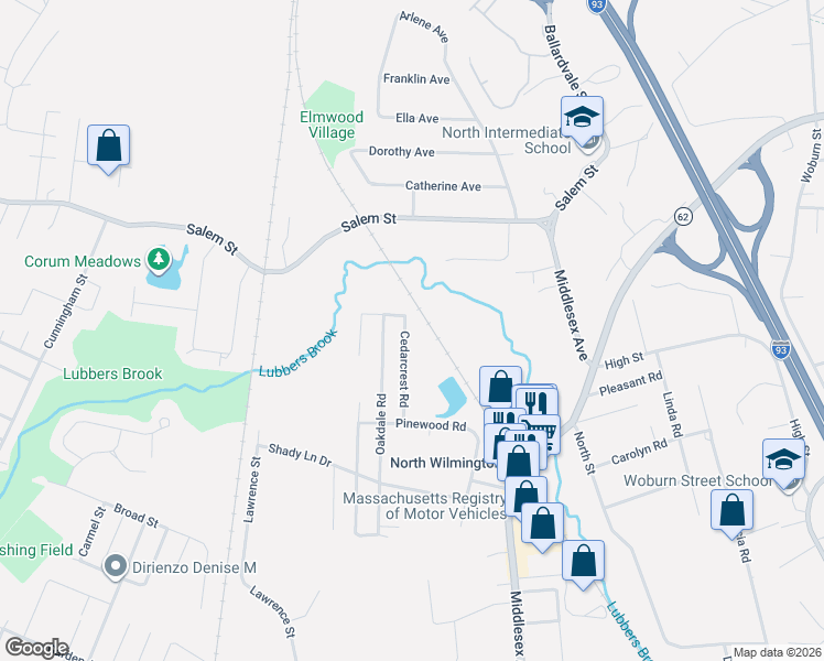 map of restaurants, bars, coffee shops, grocery stores, and more near 16 Cedarcrest Road in Wilmington