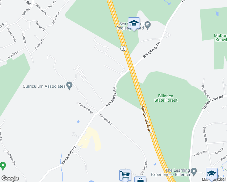 map of restaurants, bars, coffee shops, grocery stores, and more near 146 Rangeway Road in Billerica