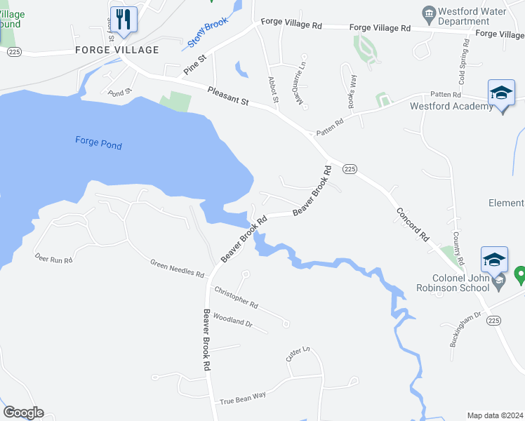 map of restaurants, bars, coffee shops, grocery stores, and more near 27 Beaver Brook Road in Westford
