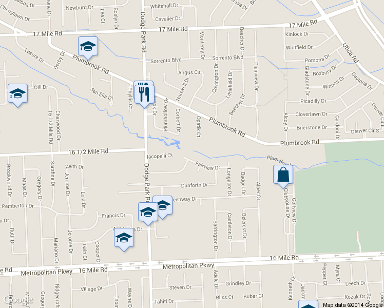 map of restaurants, bars, coffee shops, grocery stores, and more near 12001 Fairview Drive in Sterling Heights