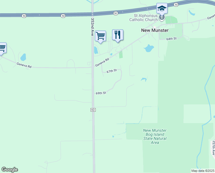 map of restaurants, bars, coffee shops, grocery stores, and more near 6850 349th Avenue in Burlington