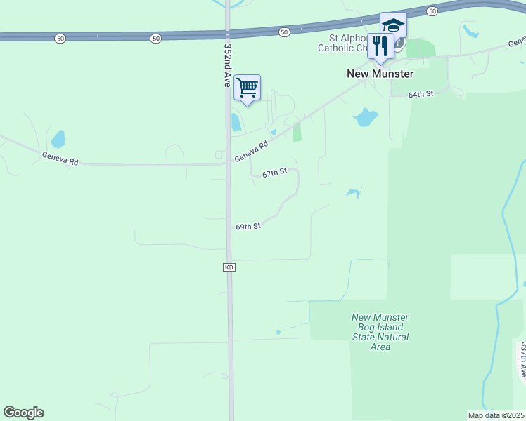 map of restaurants, bars, coffee shops, grocery stores, and more near 6850 349th Avenue in Burlington