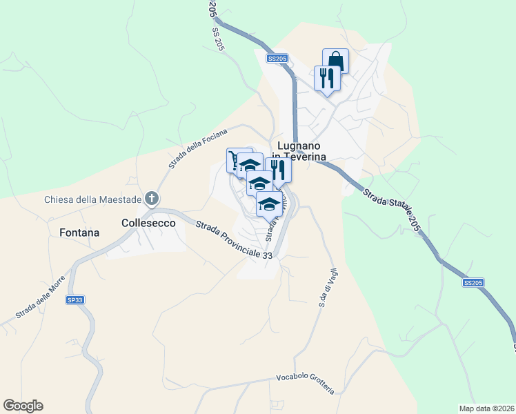 map of restaurants, bars, coffee shops, grocery stores, and more near Strada Provinciale 33 in Lugnano In Teverina