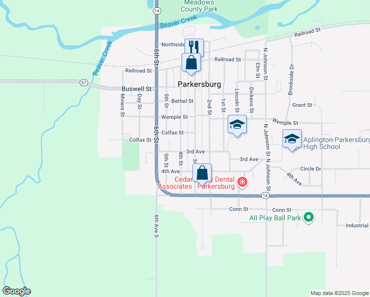 map of restaurants, bars, coffee shops, grocery stores, and more near 701-799 4th Street in Parkersburg