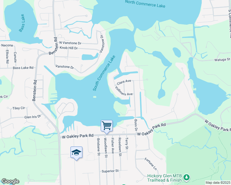 map of restaurants, bars, coffee shops, grocery stores, and more near 1033 Vollmers Avenue in Commerce Charter Township