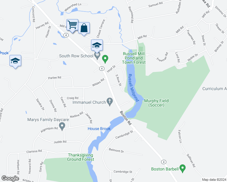 map of restaurants, bars, coffee shops, grocery stores, and more near 286 Boston Road in Chelmsford