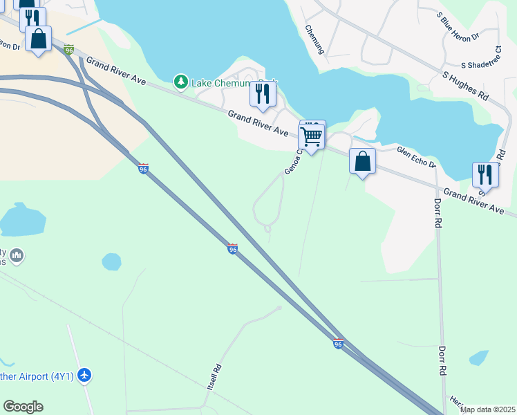 map of restaurants, bars, coffee shops, grocery stores, and more near 1868 Genoa Circle in Howell