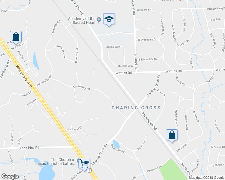 map of restaurants, bars, coffee shops, grocery stores, and more near 4676 Avondale Terrace in Bloomfield Hills