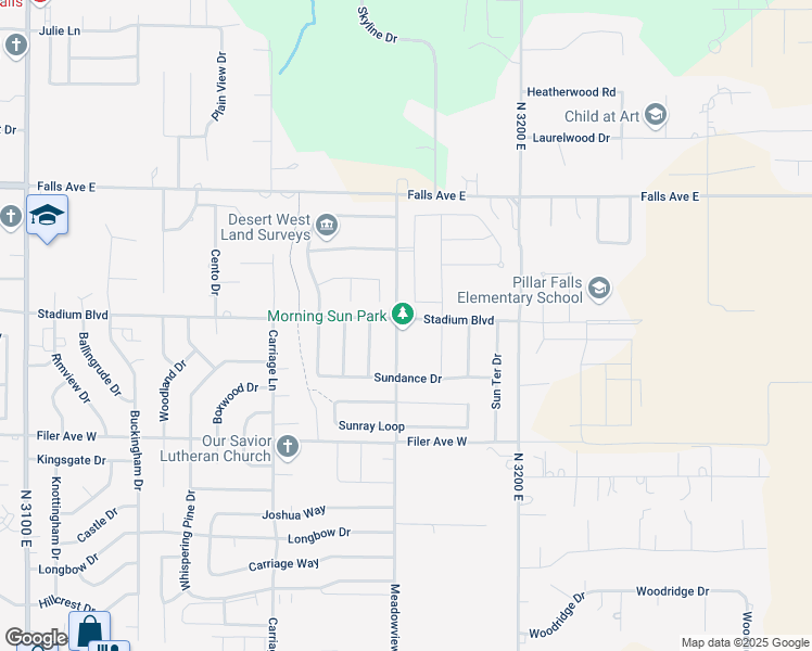 map of restaurants, bars, coffee shops, grocery stores, and more near 658 Meadowview Lane North in Twin Falls