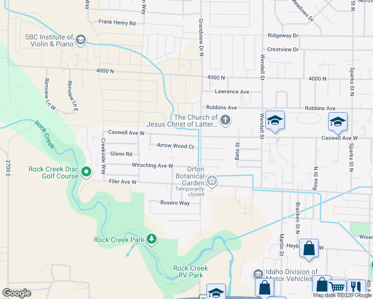map of restaurants, bars, coffee shops, grocery stores, and more near 947 Arrow Wood Court in Twin Falls