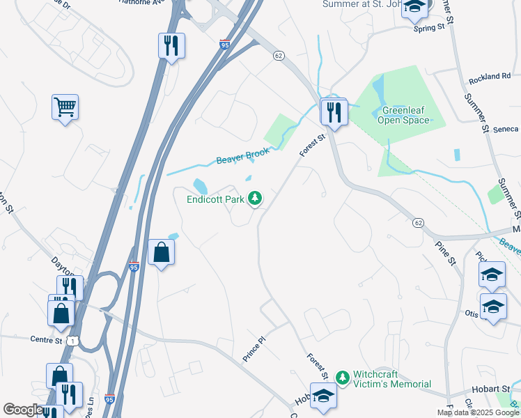 map of restaurants, bars, coffee shops, grocery stores, and more near Glen Magna Road in Danvers