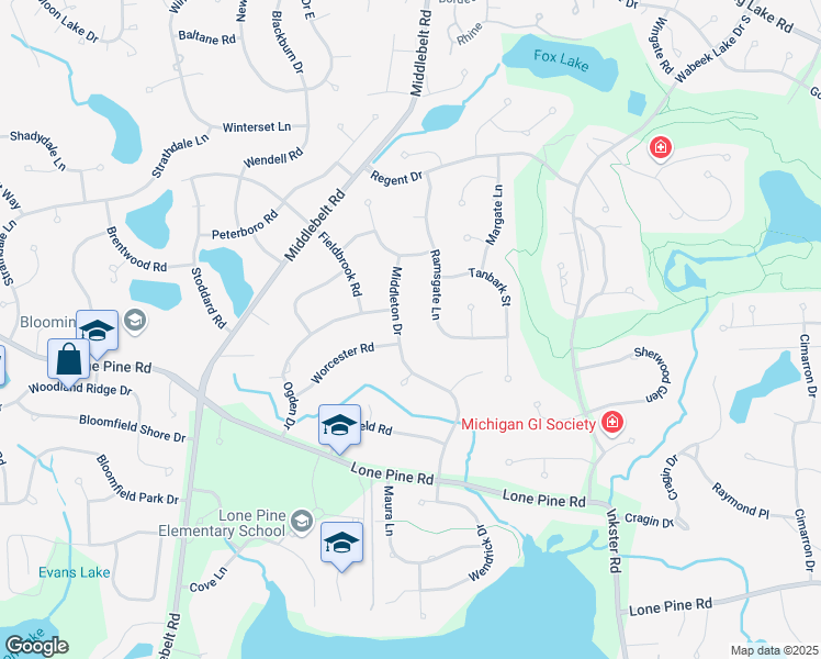 map of restaurants, bars, coffee shops, grocery stores, and more near 4511 Middleton Drive in West Bloomfield Township