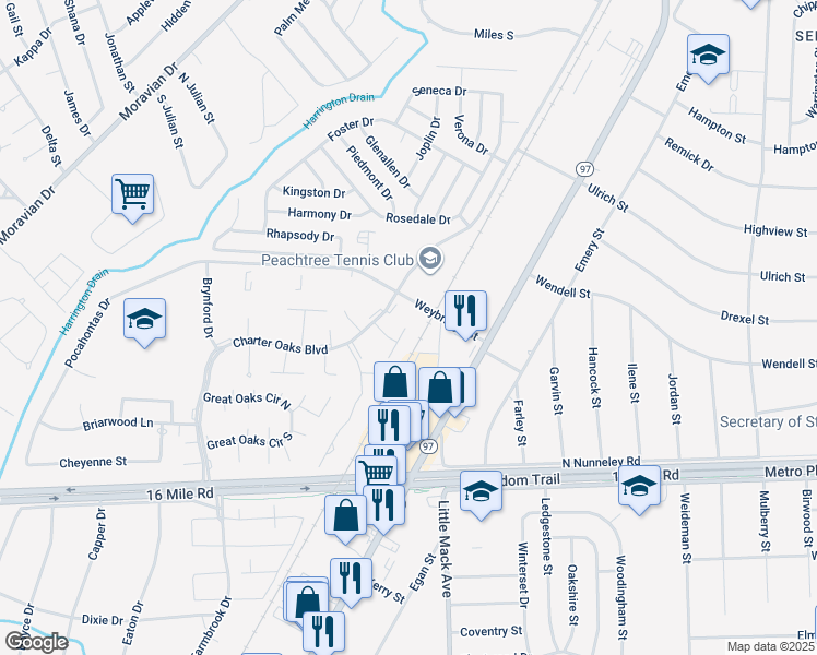 map of restaurants, bars, coffee shops, grocery stores, and more near 37730 Charter Oaks Boulevard in Clinton Township