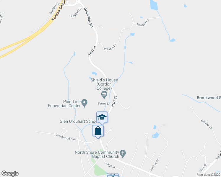map of restaurants, bars, coffee shops, grocery stores, and more near 154 Hart Street in Beverly