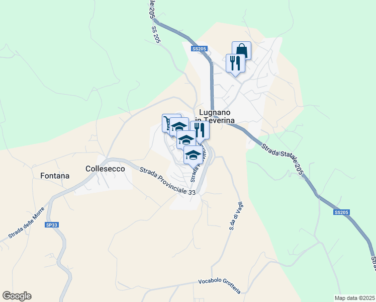 map of restaurants, bars, coffee shops, grocery stores, and more near Strada Provinciale 33 in Lugnano In Teverina