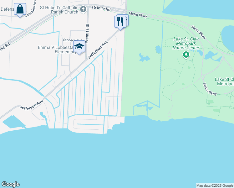 map of restaurants, bars, coffee shops, grocery stores, and more near 38014 Mallast Street in Harrison charter Township