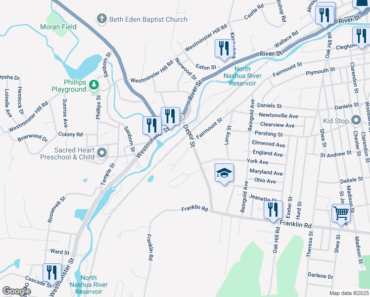 map of restaurants, bars, coffee shops, grocery stores, and more near 17 Burma Road in Fitchburg
