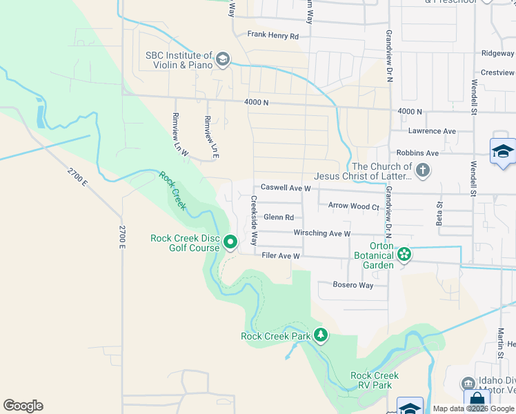 map of restaurants, bars, coffee shops, grocery stores, and more near 1217 Caswell Avenue West in Twin Falls